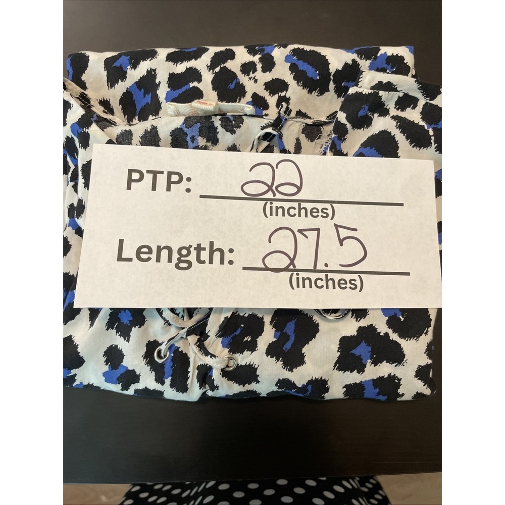 Grand & Greene Large Blue Leopard Print Rayon Top 3/4 Sleeve Boho Blouse - Picture 13 of 15
